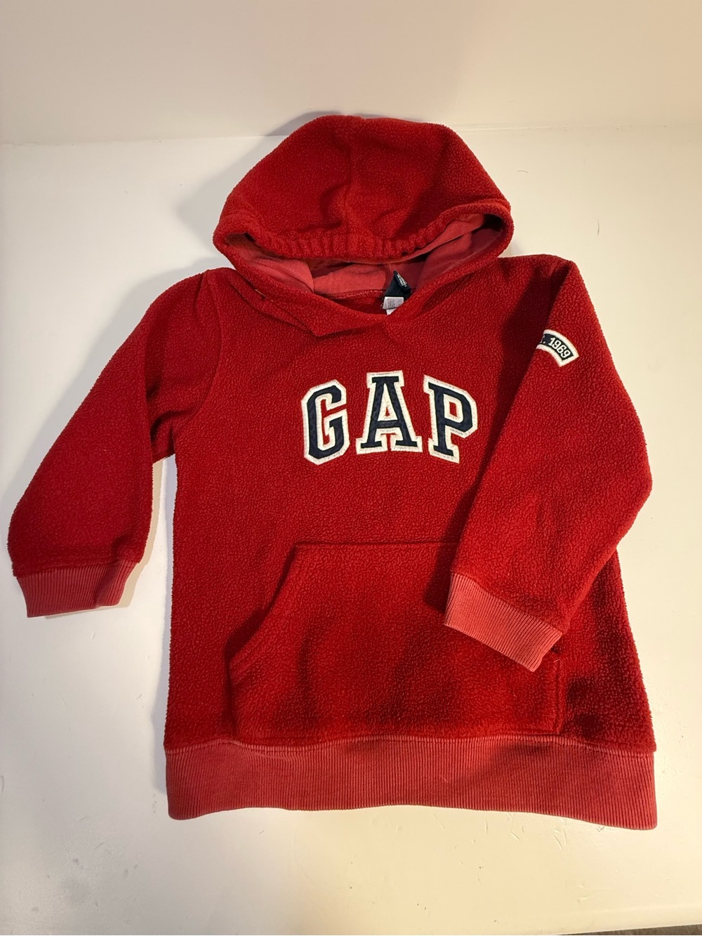 Vintage Y2K Baby GAP Red Fleece Logo Hoodie Size 2